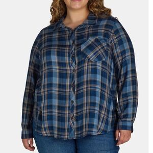 Terra & Sky Women's Plus Blue Plaid Button-Down Shirt, Size0X NWT